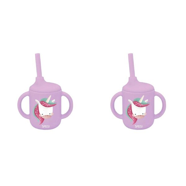 2x Sassi Silicone Sippy Cup Set Sparkly The Unicorn Baby/Childrens Cutlery 6m+