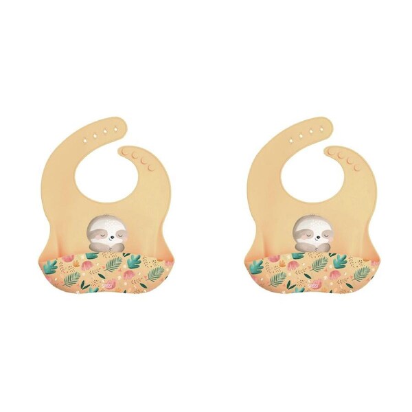 2x Sassi Silicone Bib Gnawy The Sloth Baby/Childrens Tableware Cutlery 6m+