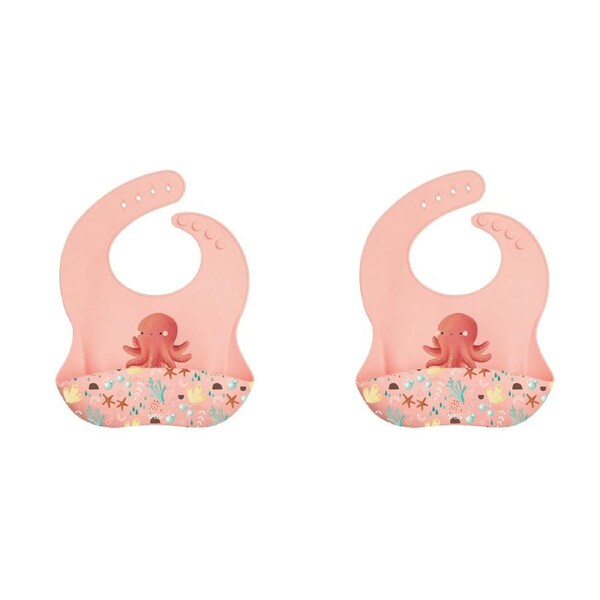 2x Sassi Silicone Bib Slurpy The Octopus Baby/Childrens Tableware Cutlery 6m+