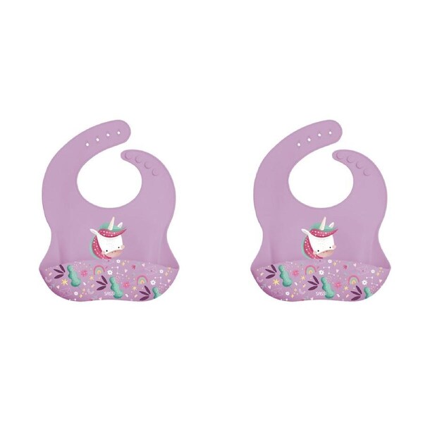 2x Sassi Silicone Bib Sparkly The Unicorn Baby/Childrens Tableware Cutlery 6m+