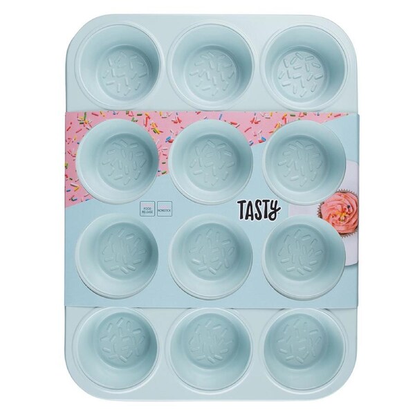 Tasty Non-Stick 12-Cup Cupcake/Muffin Pan Baking Mould Rect 35.5cm Light Blue