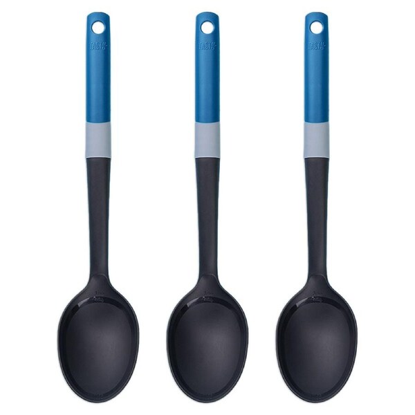 3x Tasty Plastic Solid Spoon/Spatula Kitchen Serve/Cooking Utensil 34cm BLK/BLU