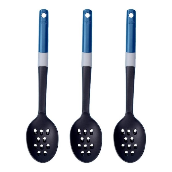 3x Tasty Plastic Slotted Spoon/Spatula Serving/Cooking Utensil 38cm Black/Blue