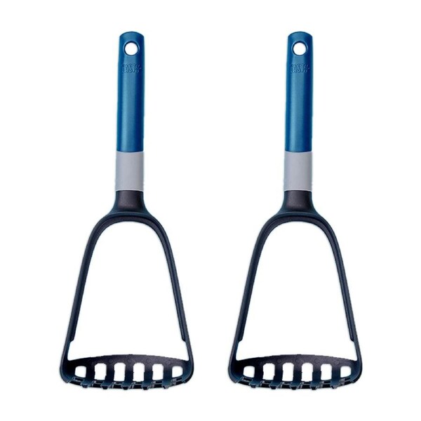 2x Tasty 2-in-1 Potato Masher/Spaghetti Spoon Serve/Cooking Utensil 30cm BLK/BLU