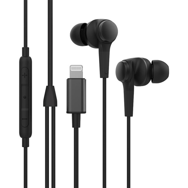 Rewyre MFI Certified Lightning Wired Mic and Volume Control Earphones Black