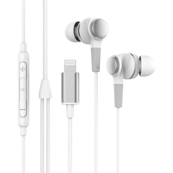 Rewyre MFI Certified Lightning Wired Mic and Volume Control Earphones White