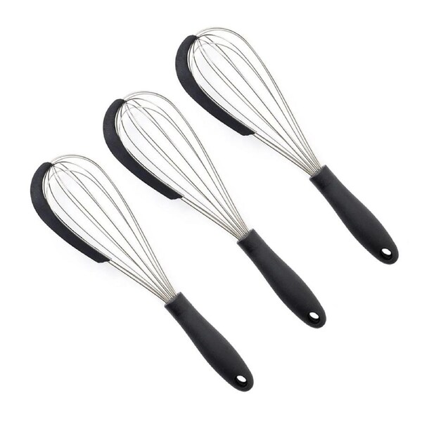 3x Tasty Stainless Steel Whisk w/Scraper Baking/Cooking Utensil 26cm Blue/Silver