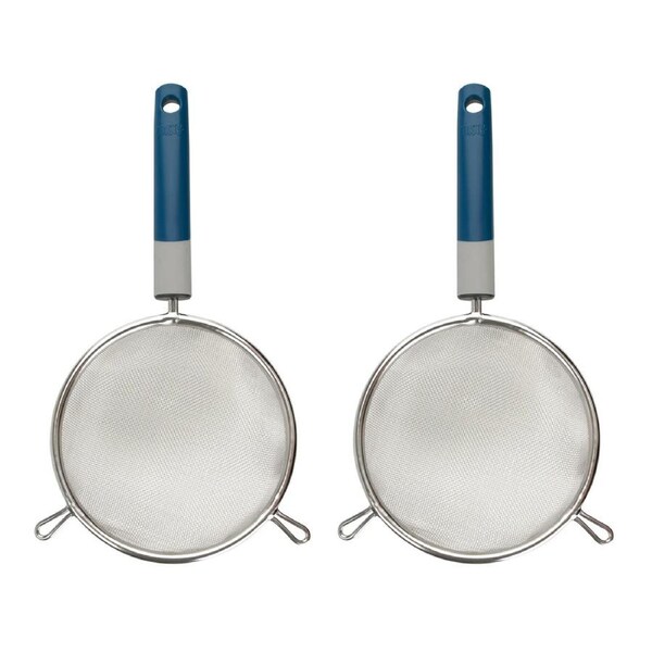 2x Tasty Stainless Steel Mesh Strainer/Drainer Kitchen Utensil 31cm Blue/Silver