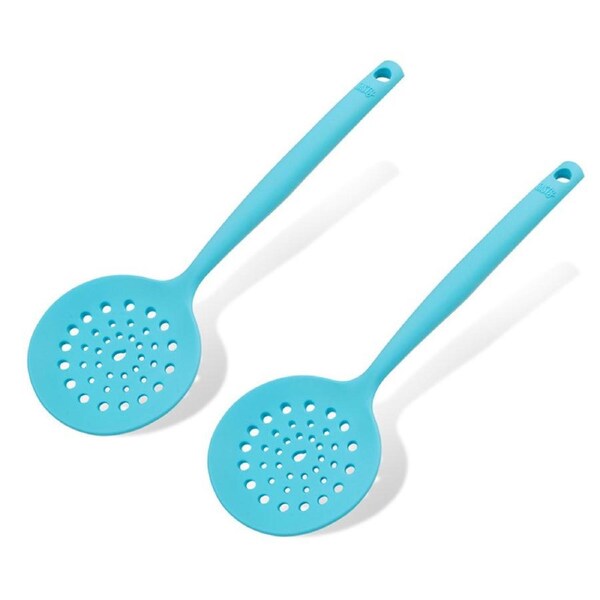 2x Tasty Silicone Skimmer/Slotted Spoon Kitchen Cooking Utensil 25cm Light Blue