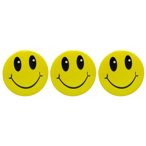 3 Pack Large Smiley Face Badge Pin Yellow Emoji Emoticon Loot Bag Birthday Pride Happiness