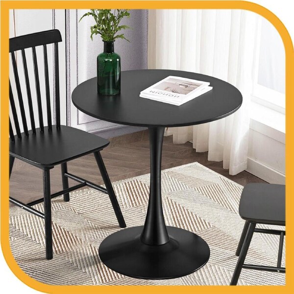 Furb Dining Table Round Black 70cm Cafe Restaurant Kitchen Table with Metal Leg