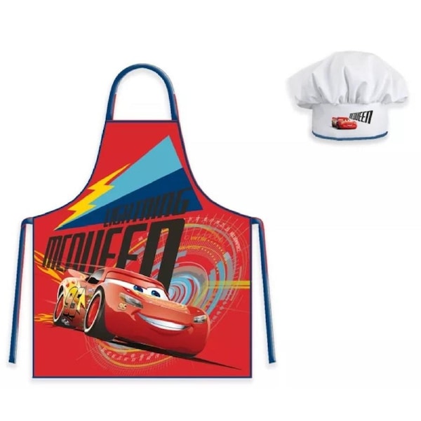 Disney Cars Lightning McQueen Red Kids Apron and Chef's Hat Set