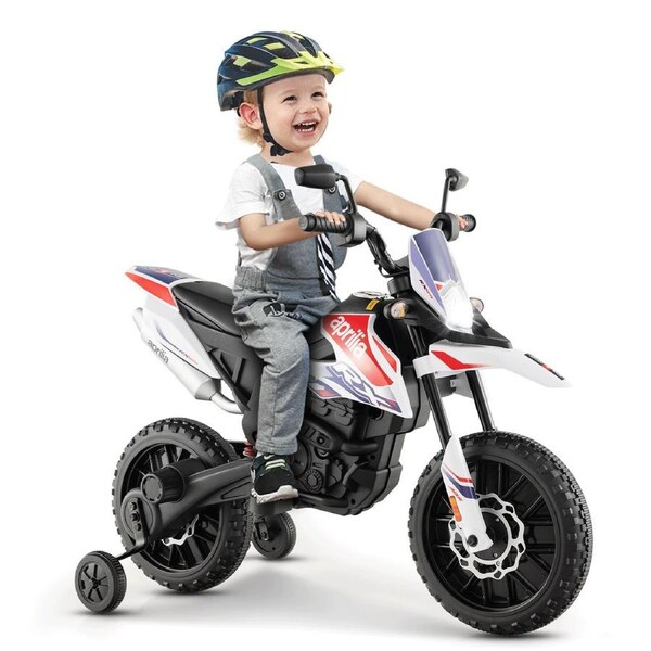 Babyjoy 12V Kids Motorcycle Aprilia Licensed Electric Ride-on Motorbike w/USB/Music/Headlight Battery Powered White