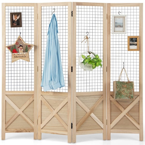 Giantex 4-Panel Wood Room Divider DIY Display Privacy Screen Home Office Room Partitions Natural