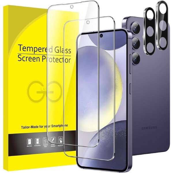[2 +2] Galaxy S24 Plus 2 Pack 2.5DTempered Glass Screen Protector + 2 Pack HD Camera Lens Protector 9H Hardness Tempered Glass for Samsung Galaxy S24 Plus 5G (6.6")