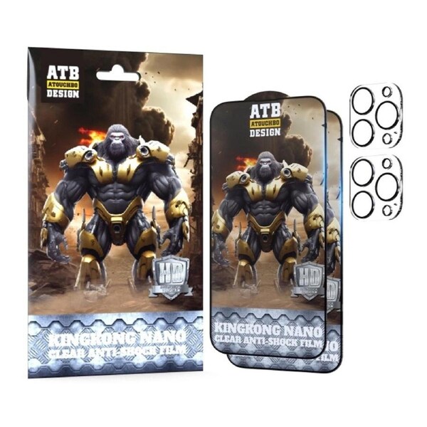 For iPhone 15 Plus 2PCS Atouchbo Flexible Ceramic Nano Glass Film HD Clear Screen Protector + 2PCS Camera Lens Protector