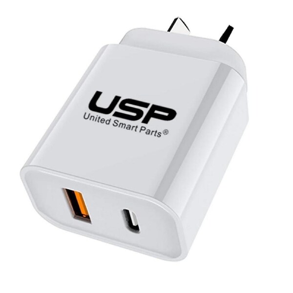 USP 20W QC 3.0 Dual Port USB-A USB-C PD Fast Wall Charger White,Safe Charge [6976552041751]
