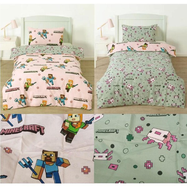 MOJANG Minecraft Reversible Cotton Boys Girls Quilt Cover Set Single 140 x 210cm