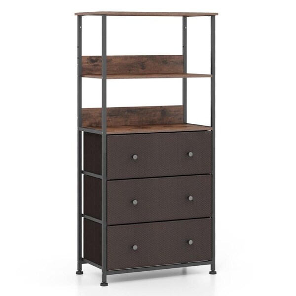 Costway Fabric Storage Unit Metal Frame Open Shelf W/3 Drawer Home Office Organizer Brown