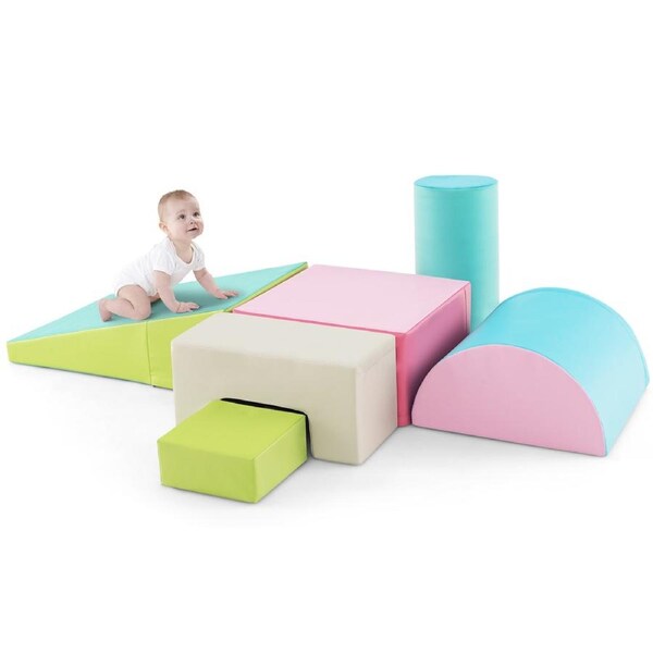 Costway 6PCS Soft Foam Blocks Indoor Climb&Crawl Playset for 1-3 Green