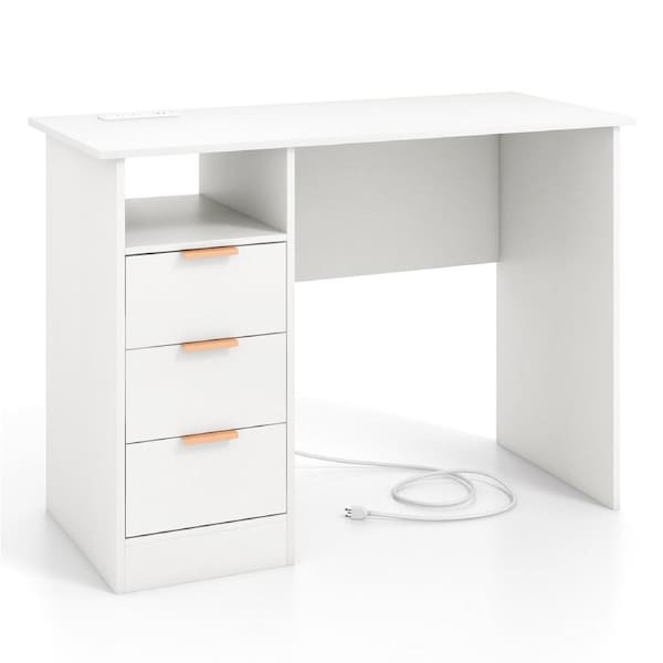 Costway 108cm Computer Desk Writing Study Desk Workstation w/3 Drawers White