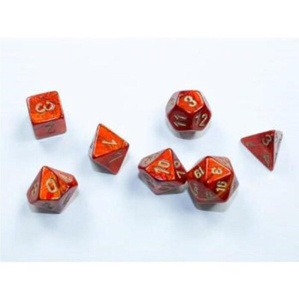 Scarab Scarlet/gold Mini-Polyhedral 7-Die Set