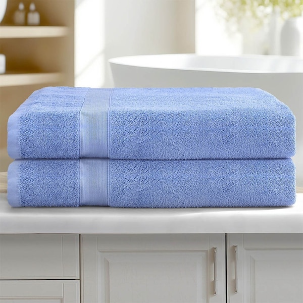 180 x 90cm Bath Sheets Set Cotton Extra Large Towel 2 Pack Blue