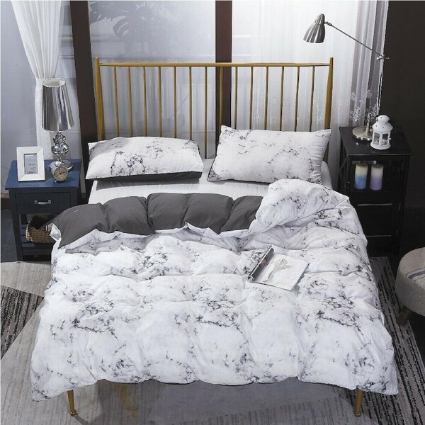 Grey White Marble Quilt Doona Duvet Cover Pillow Case Set Single