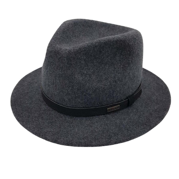 Jacaru 1851 Walkabout Wool Felt Fedora Hat Outback - Dark Grey Medium