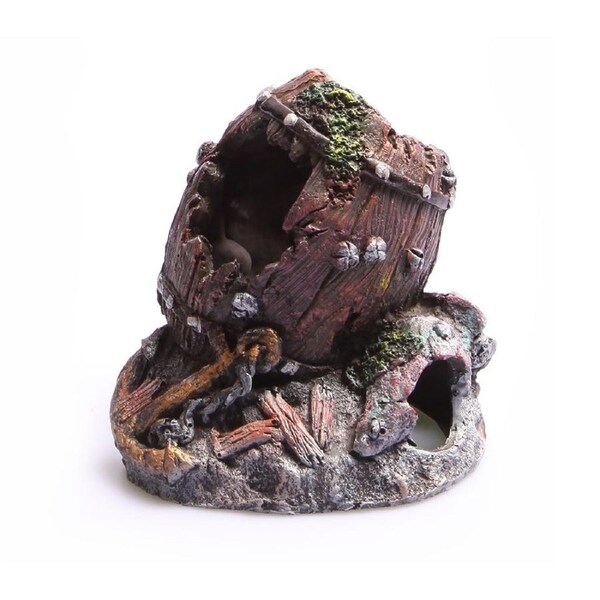 Aqua One Wrecked Barrel On Rock Ornament - Small (36747)