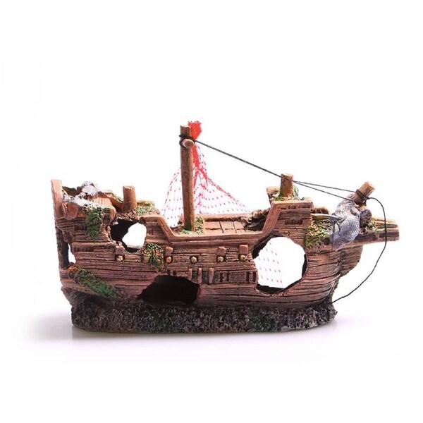 Aqua One Ship Wreck With Net Ornament - Small (36753)