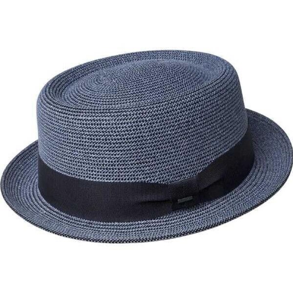 Bailey Mens Waits Paper Straw Hat Made in USA Pork Pie - Blue Surf L