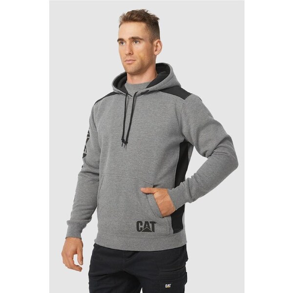 Caterpillar Logo Panel Hooded Sweatshirt Jumper Hoodie Warm Winter - Dark Heather Grey XXL