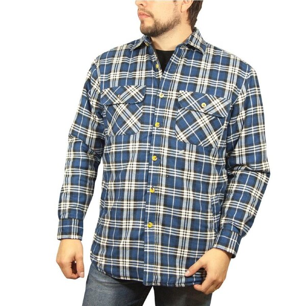 Mens Flannelette Long Sleeve Shirt 100% Cotton Check - Full Placket - Spanish Blue 5XL