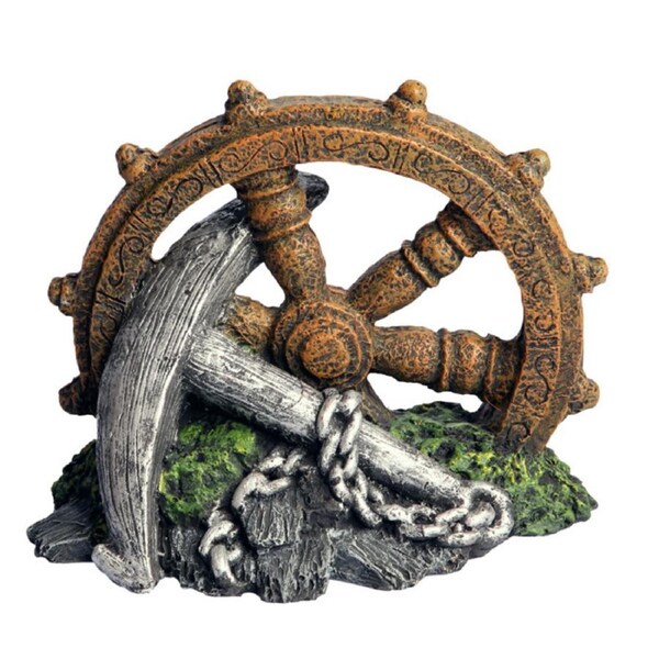 Aqua One Anchor with Ship Wheel Ornament (36917)