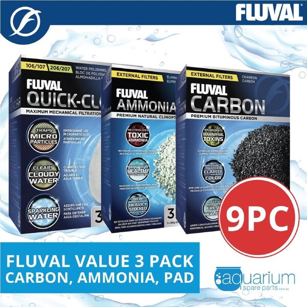Fluval 107/207 Value Pack 3pk/9pc (includes Ammonia, Carbon & Pad)