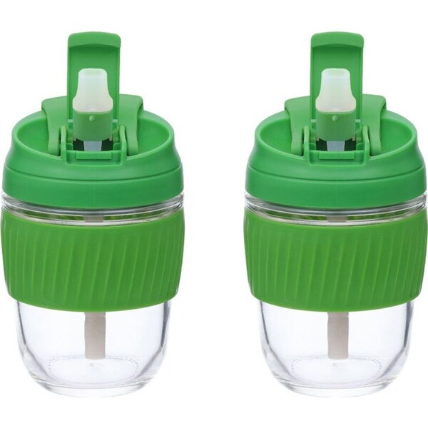 2x Kuvings Small Reusable Glass/Silicone Travel Coffee Cup Mug - 360ml - Green