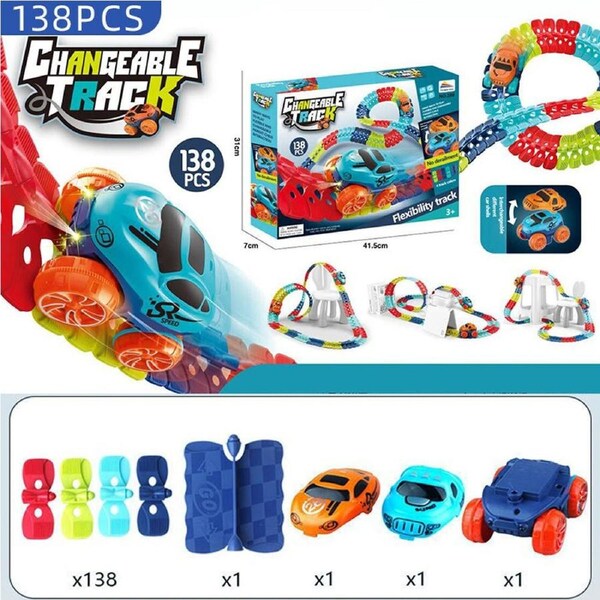 Race Track Toys for Boys Kids with LED Light-Up Race Car,Flexible Changeable Magic Race Car Track Toys for 3 4 5 6 7 8+Year Old Boys Girls as Best Birthday Gifts 138pcs