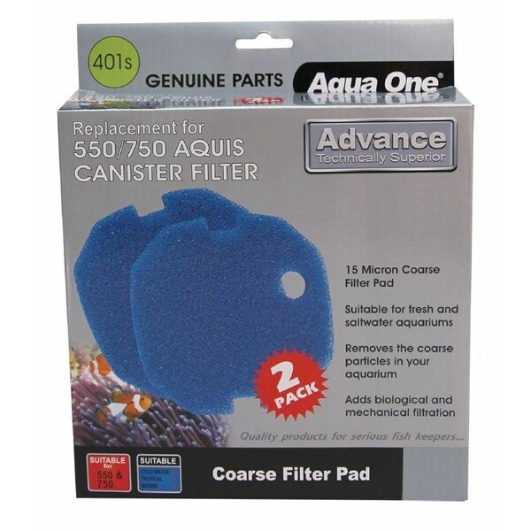 Aqua One Aquis Advance 550/750 Sponge Pad - 15ppi Blue (2pk) 401s (25401s)