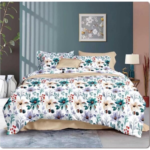 Scattering Flowers Quilt Doona Duvet Cover Pillow Case Set King, 2 Pillow Cases