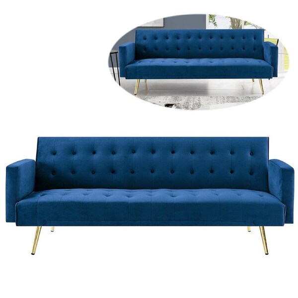 Foret 3 Seater Sofa Bed Lounge Recliner Couch Futon Chair Velvet Fabric Tufted - 3 Colours Blue
