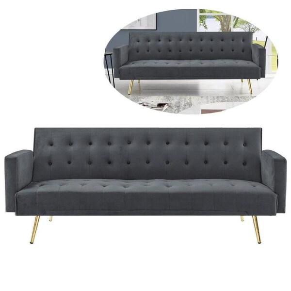 Foret 3 Seater Sofa Bed Lounge Recliner Couch Futon Chair Velvet Fabric Tufted - 3 Colours Grey