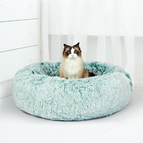 Pawz Pet Dog Calming Bed Cat Warm Soft Plush Round Washable Removable Cover Teal 70cm x 70cm x 27cm