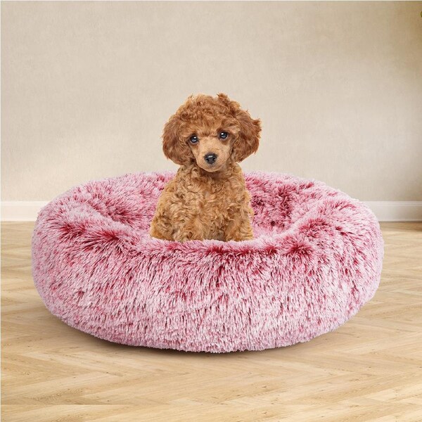 Pawz Pet Dog Calming Bed Cat Warm Soft Plush Round Washable Removable Cover Pink 70cm x 70cm x 27cm