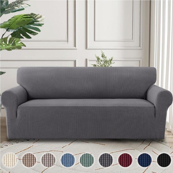 Smarcute Stretch Couch Cover Sofa Cover Slip Cover 1 piece Full Protect Thick Soft 1/2/3/4 Seater XL 3 Seater / Grey