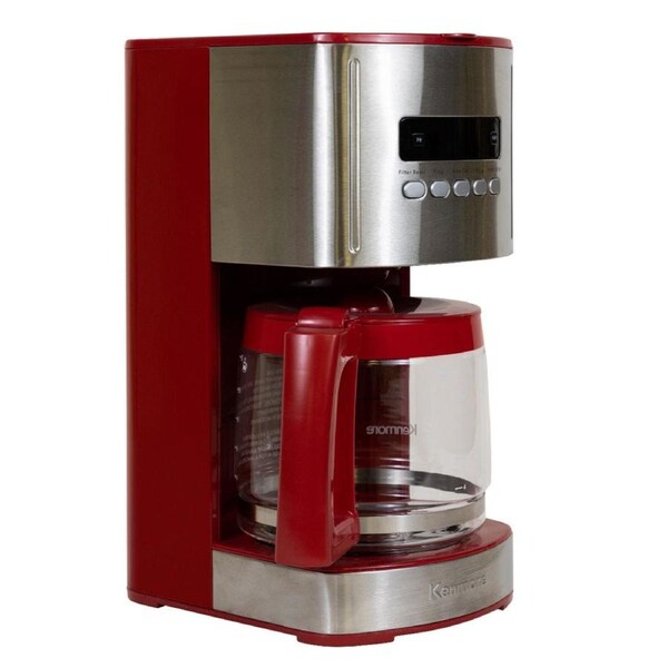 Kenmore Aroma Control 12-Cup Programmable Coffee Machine, Red and Stainless Steel Drip Coffee Machine, Digital Display Charcoal Water Filter, Regular or Bold