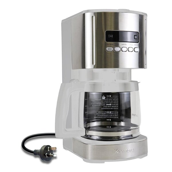 Kenmore Aroma Control 12-Cup Programmable Coffee Machine, White and Stainless Steel Drip Coffee Machine, Digital Display Charcoal Water Filter, Regular or Bold