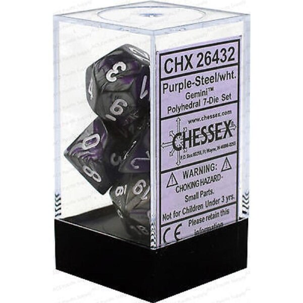 Chessex D7-Die Set Gemini Polyhedral Purple-Steel/white 7-Die Set