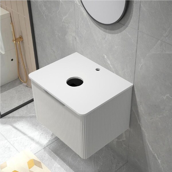 610x465mm White Bathroom Wall MDF Vanity Storage Drawer Cabinet White Stone Counter Top