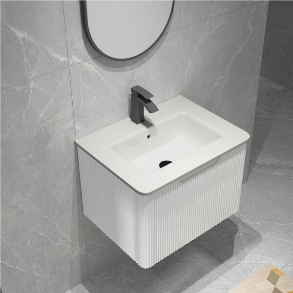 610x465mm Bathroom Wall MDF Vanity Storage Drawer Cabinet Ceramic Basin White
